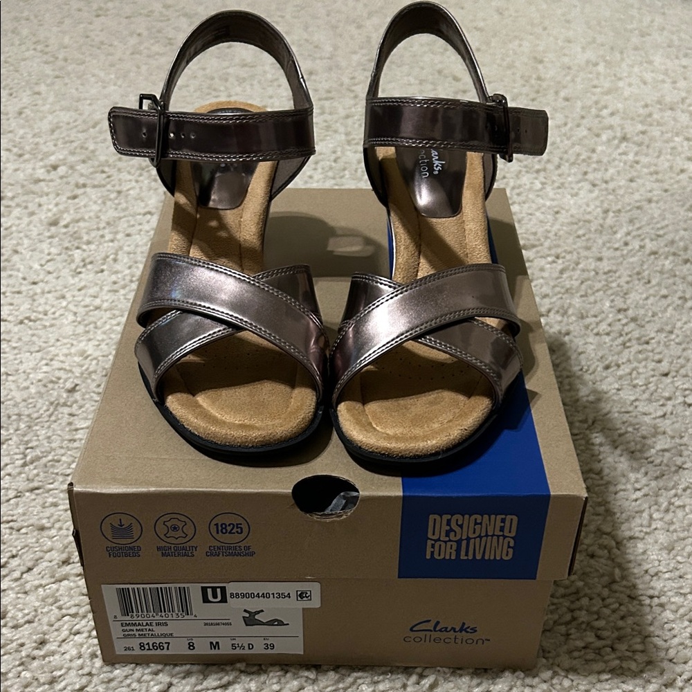 Clarks Women's Metallic Gun Metal Sandals - Picture 2 of 8